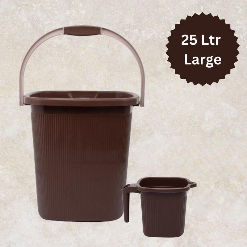 Regalo Regalo Square Ribbed Funk Bathroom Set Bucket 25 L Mug 15 L Jupitor_Darkbrown_25ltr  - Image 2