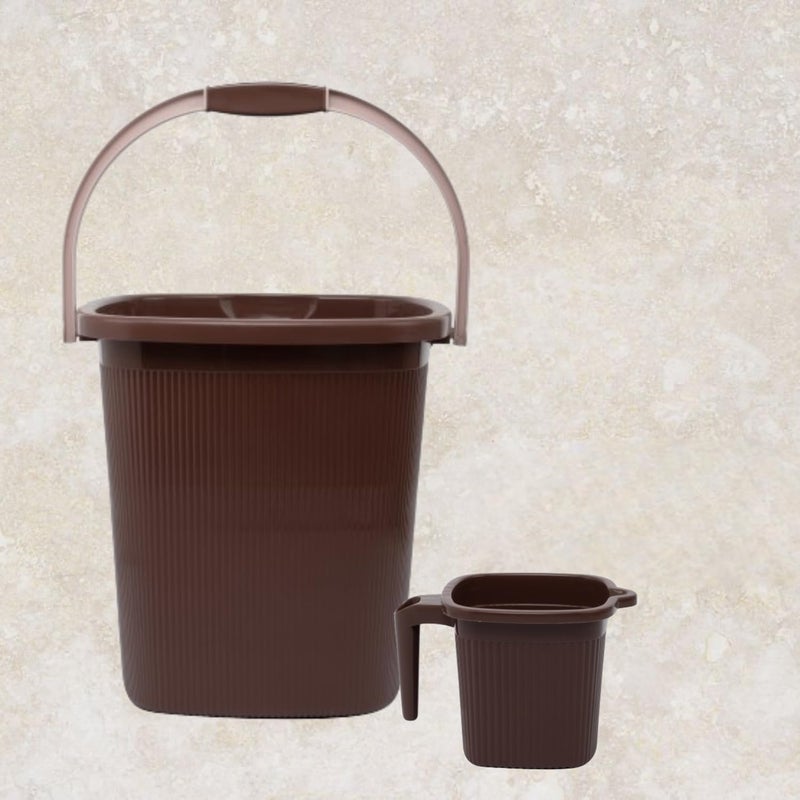 Regalo Regalo Square Ribbed Funk Bathroom Set Bucket 25 L Mug 15 L Jupitor_Darkbrown_25ltr  - Image 1
