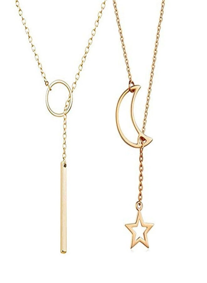 Silly Panda Gold-Tone Circle and Crescent Moon Star Pendant Necklaces with Star For Women And Girls - Image 1