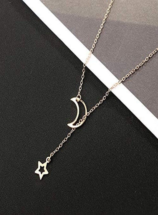 Silly Panda Gold-Tone Circle and Crescent Moon Star Pendant Necklaces with Star For Women And Girls - Image 2