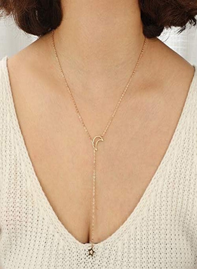 Silly Panda Gold-Tone Circle and Crescent Moon Star Pendant Necklaces with Star For Women And Girls - Image 3