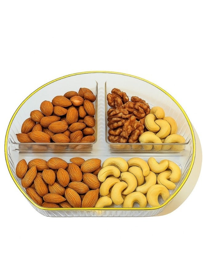 Happy Home Acrylic Snack and Nut Serving Tray – 3-Compartment Elegant Gold-Frame Tray, 26 cm, Perfect for Serving Appetizers, Nuts, Sweets, and Small Snacks in a Stylish and Organized Way - Image 1