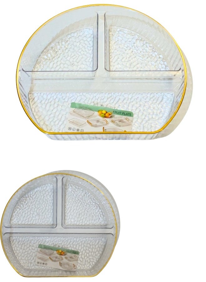 Happy Home Acrylic Serving Tray Snack and Nut with Gold Frame Divided into 3 Sections 26Cm  - Image 2