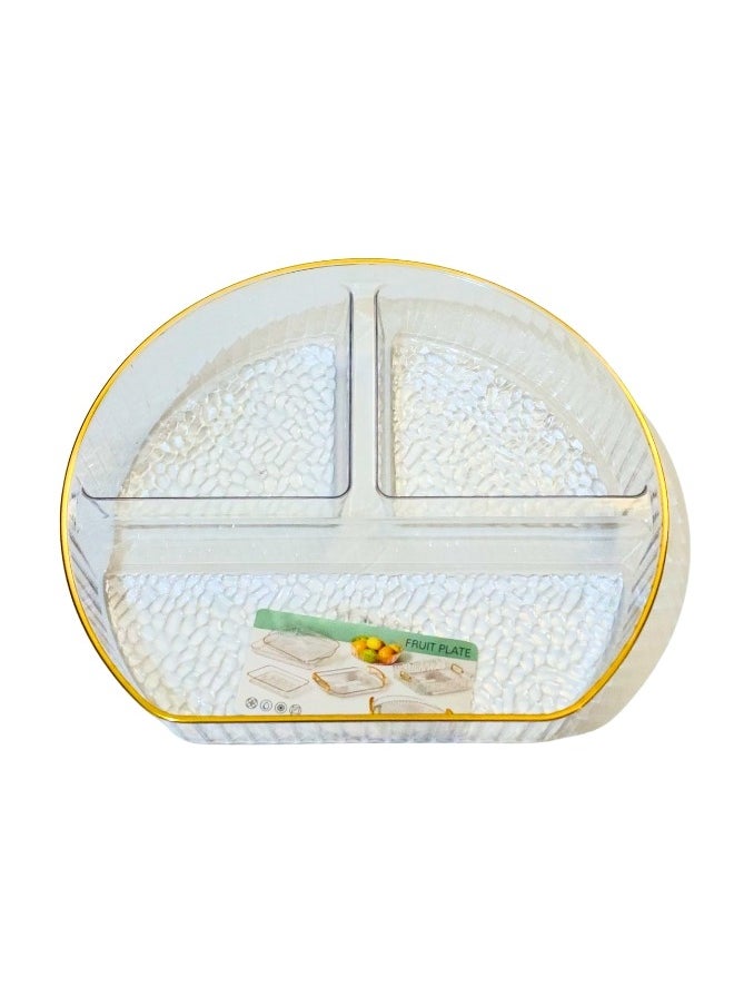 Happy Home Acrylic Serving Tray Snack and Nut with Gold Frame Divided into 3 Sections 26Cm  - Image 1