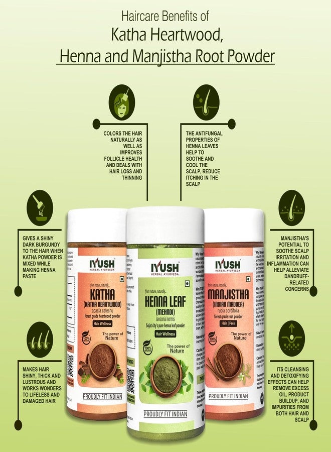 IYUSH Herbal Ayurveda Manjistha Powder with Katha Powder for Hair and Henna Powder for Hair Colour - 750gm | Natural Hair Colour | Hair Volume Powder | Hair Mask for Hair Growth | 250gm each - Image 2