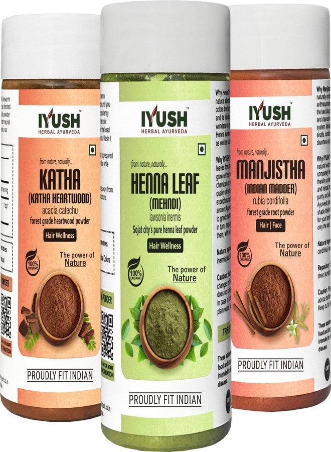 IYUSH Herbal Ayurveda Manjistha Powder with Katha Powder for Hair and Henna Powder for Hair Colour - 750gm | Natural Hair Colour | Hair Volume Powder | Hair Mask for Hair Growth | 250gm each - Image 1