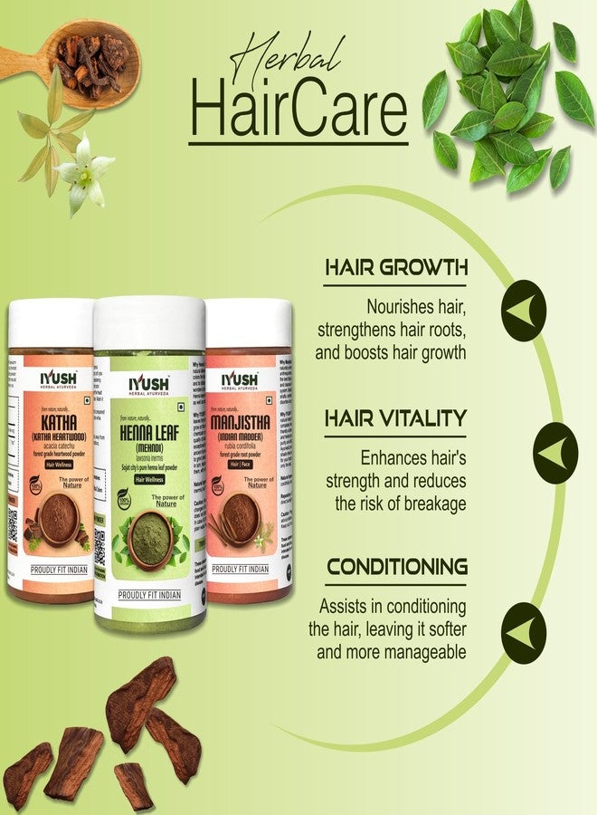 IYUSH Herbal Ayurveda Manjistha Powder with Katha Powder for Hair and Henna Powder for Hair Colour - 750gm | Natural Hair Colour | Hair Volume Powder | Hair Mask for Hair Growth | 250gm each - Image 3