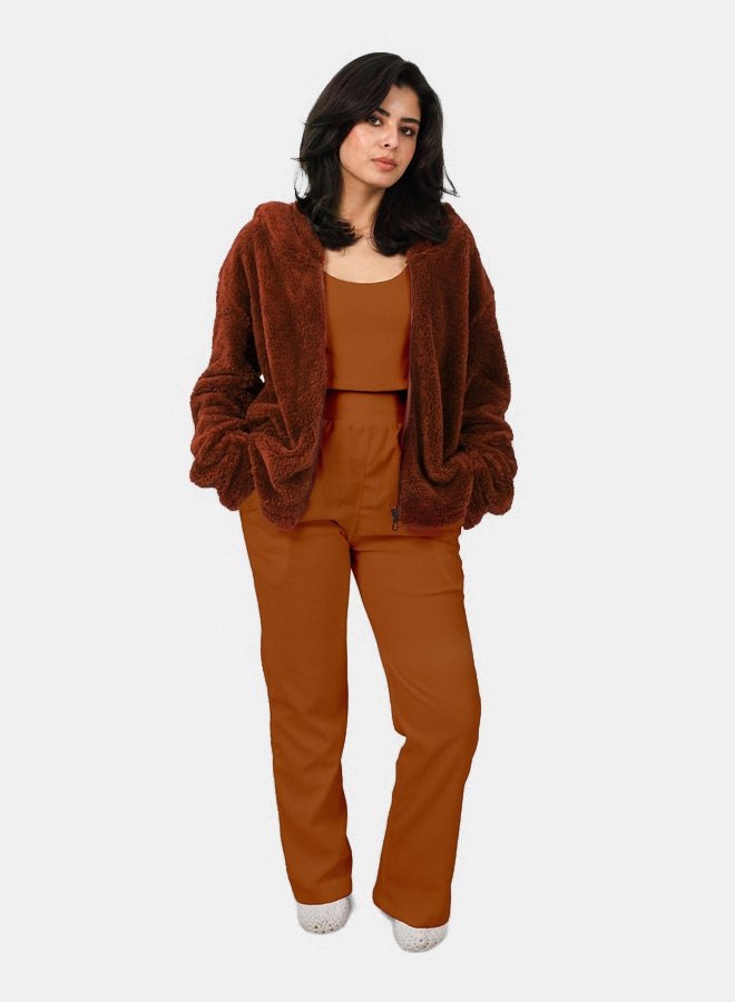 SHECHICK Shechick Stylish Brown & Carmel 3-Piece Pajama Set  - Image 1
