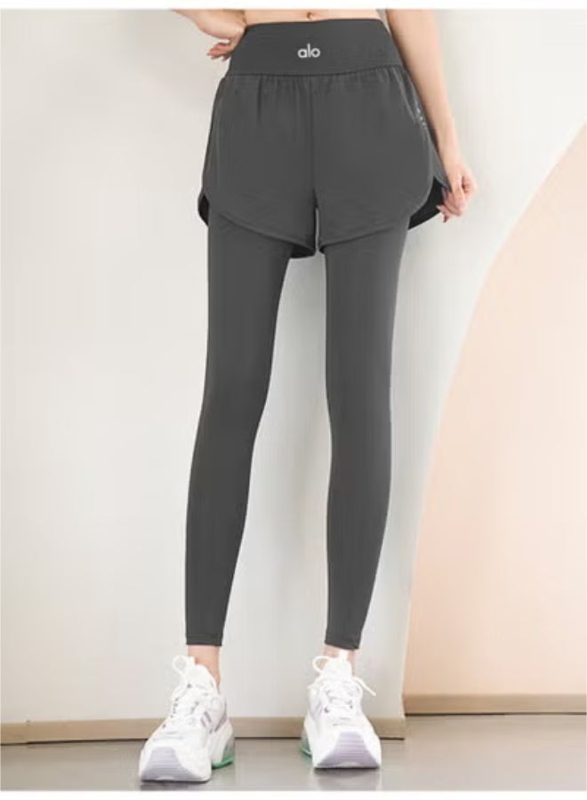 Alo World pants autumn and winter fitness pants, high waist, hips, tight abdomen, running training, wearing fake two-piece sweatpants. - Image 2