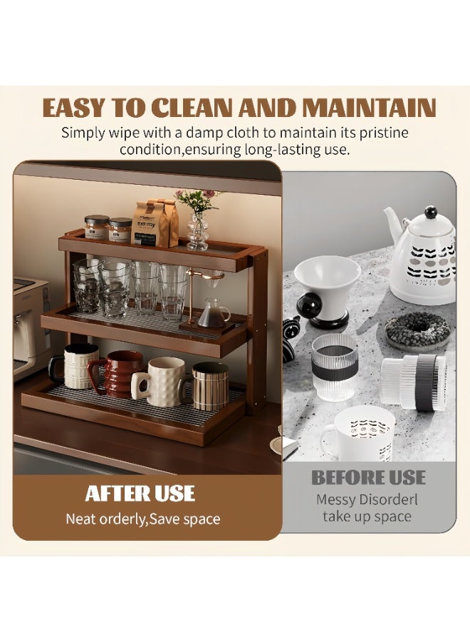 Bamboo Desktop Organizer Shelf,Kitchen Spice Rack Storage Shelf,Coffee Bar Station Organizers Mug Tea Cup Holder,Matcha Stand,Countertop Organizer for Home Office Organizer Coffee Bar Accessories - Image 3