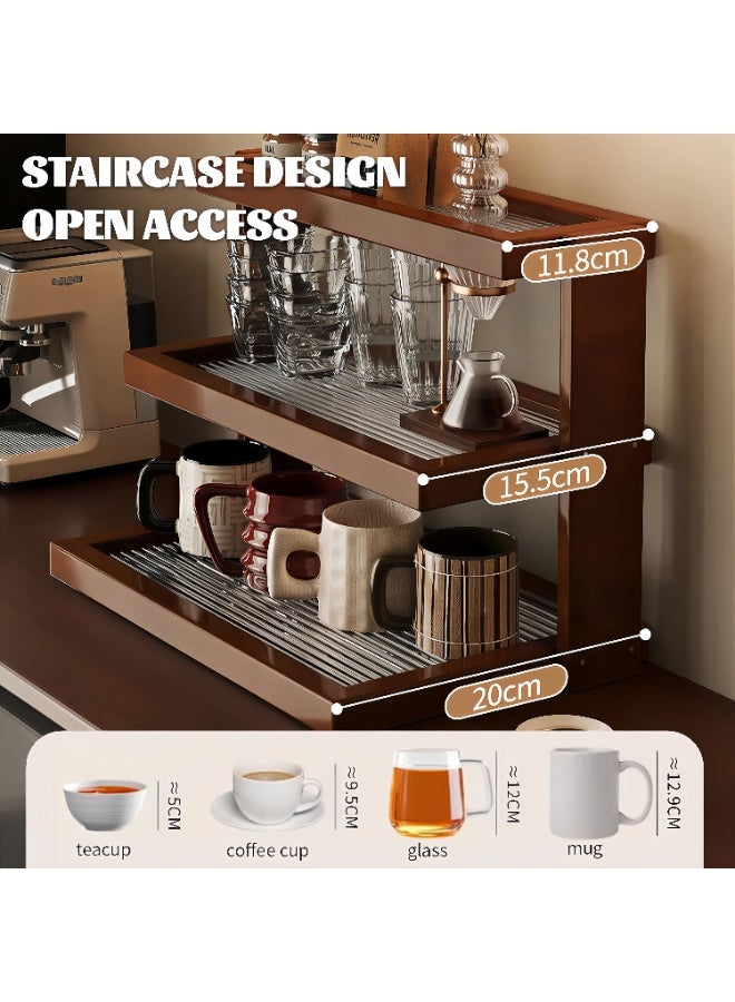 Bamboo Desktop Organizer Shelf,Kitchen Spice Rack Storage Shelf,Coffee Bar Station Organizers Mug Tea Cup Holder,Matcha Stand,Countertop Organizer for Home Office Organizer Coffee Bar Accessories - Image 2