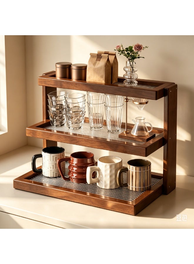 Bamboo Desktop Organizer Shelf,Kitchen Spice Rack Storage Shelf,Coffee Bar Station Organizers Mug Tea Cup Holder,Matcha Stand,Countertop Organizer for Home Office Organizer Coffee Bar Accessories - Image 1