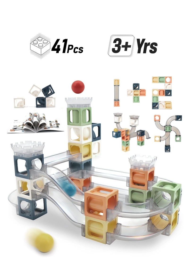 SOLARAE Magnetic Building Toy Stacking Block Sets for Kids, Educational STEM Building Toys, Marble Maze Montessori Toys Birthday Gifts for Kids Age 3-8 Boys and Girls (41 Pcs) - Image 1