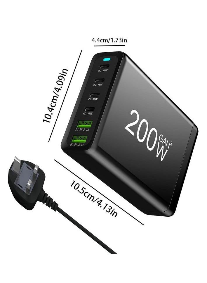 general 200W USB Type-C Fast Charger, 6 Ports Desktop Charging Station, Super-Fast Multifunctional Charging Station Hub for Smart Phones  - Image 4