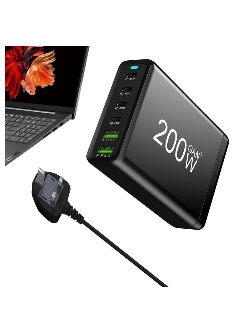 general 200W USB Type-C Fast Charger, 6 Ports Desktop Charging Station, Super-Fast Multifunctional Charging Station Hub for Smart Phones  - Image 2