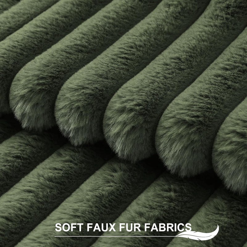 Pallene Faux Fur Plush Throw Pillow Covers 18x18 Set of 2, Luxury Soft Fluffy Striped Decorative Pillow Covers for Sofa, Couch, Living Room, Olive Green - Image 2