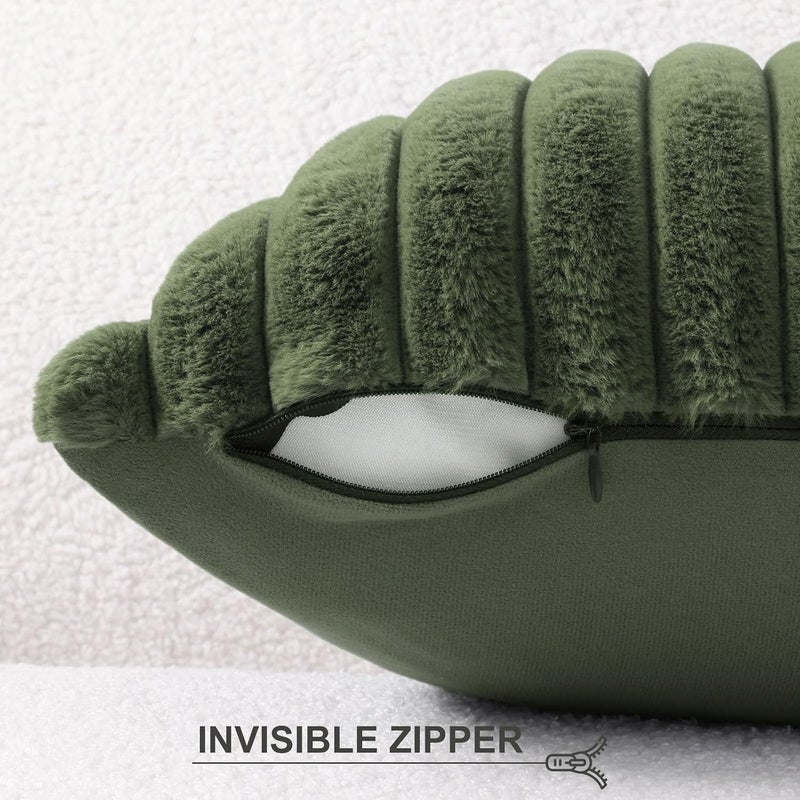 Pallene Faux Fur Plush Throw Pillow Covers 18x18 Set of 2, Luxury Soft Fluffy Striped Decorative Pillow Covers for Sofa, Couch, Living Room, Olive Green - Image 3