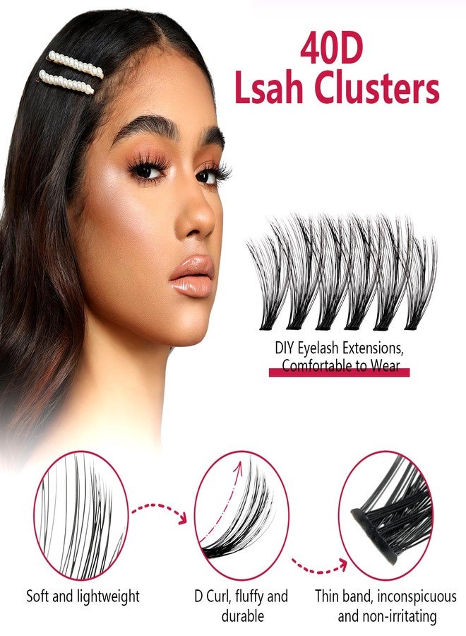 PITHER Eyelash Extension Kit 40D 280PCS, Mix 9-16mm Waterproof Lash Clusters Kit with Lash Applicator Bond and Seal Lash Glue for Beginners DIY Lash Extensions at Home - Image 2