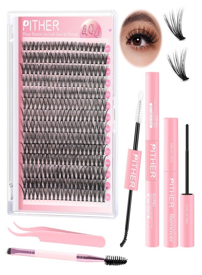 PITHER Eyelash Extension Kit 40D 280PCS, Mix 9-16mm Waterproof Lash Clusters Kit with Lash Applicator Bond and Seal Lash Glue for Beginners DIY Lash Extensions at Home - Image 1