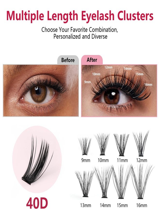 PITHER Eyelash Extension Kit 40D 280PCS, Mix 9-16mm Waterproof Lash Clusters Kit with Lash Applicator Bond and Seal Lash Glue for Beginners DIY Lash Extensions at Home - Image 3
