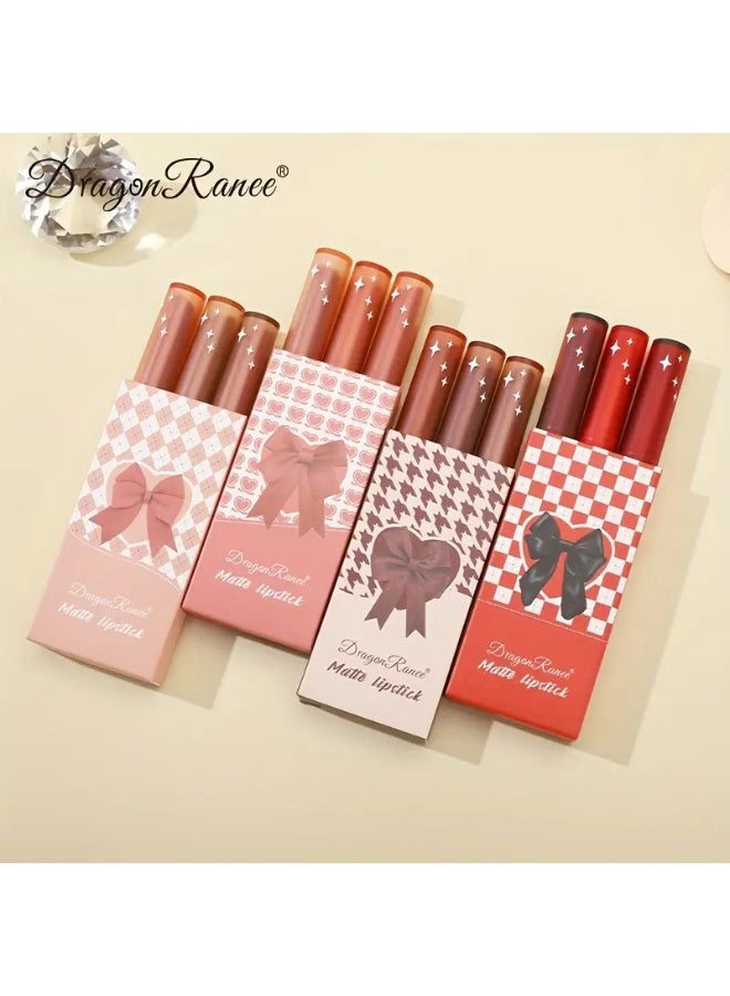 Dragon Ranee Easy-to-Color Lipstick Crayon Lipstick 3pcs Small Set Box Matte Velvet Airy Lipstick Pen Cosmetic Set Gift Box Lipstick Not Easy to Fade - Image 3