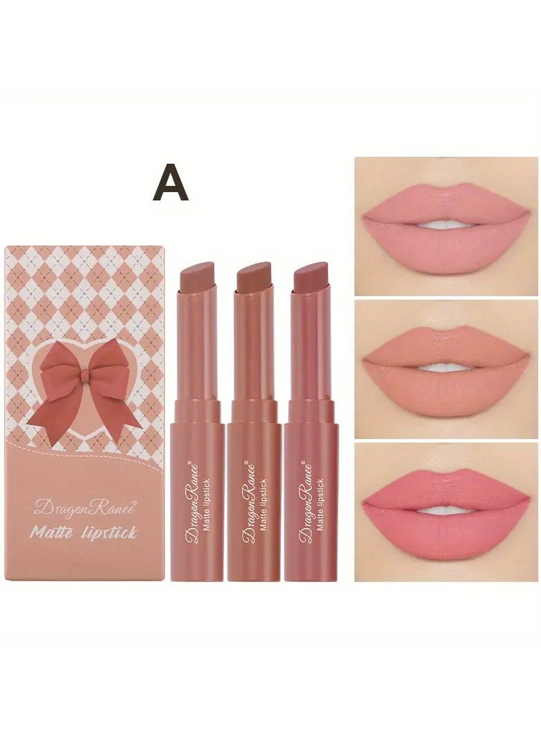 Dragon Ranee Easy-to-Color Lipstick Crayon Lipstick 3pcs Small Set Box Matte Velvet Airy Lipstick Pen Cosmetic Set Gift Box Lipstick Not Easy to Fade - Image 1