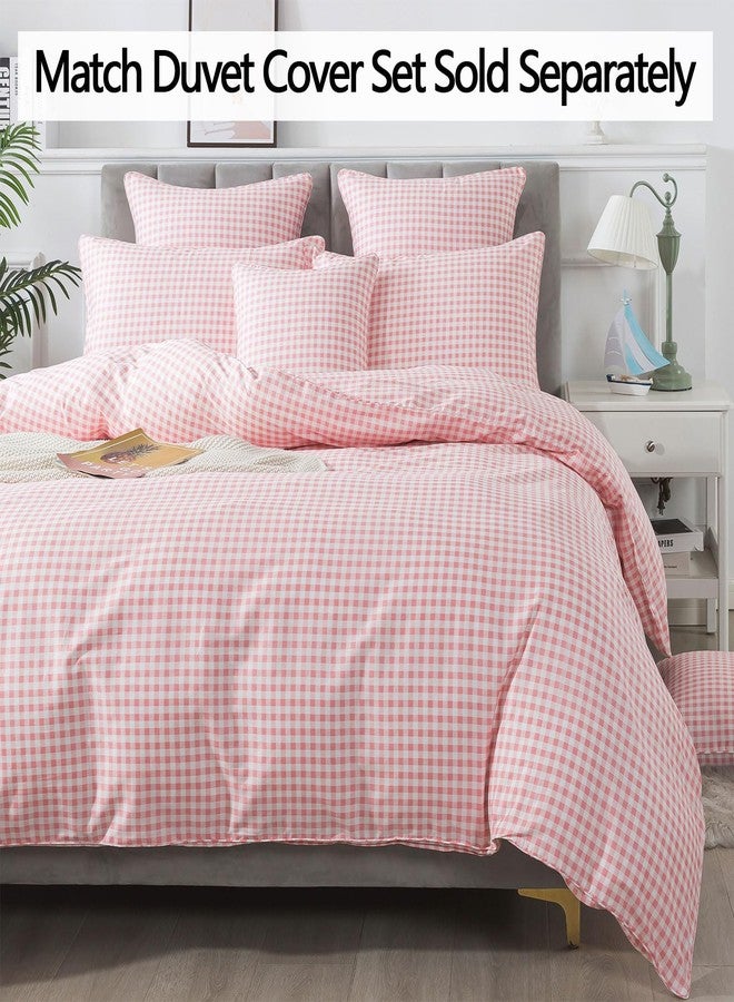 FADFAY Pink Plaid Queen Size Sheets 100% Cotton Geometric Checker Bedding Teens Grid White Gingham Pattern College Bedding Deep Pocket Sheets with 2 Pillowcases Ultra Soft 4pcs, Queen Size - Image 5