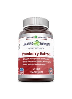 Amazing Formulas Cranberry Supplement 475 Mg 120 Capsules (Non Gmogluten Free) Made From 100% Pure Cranvberroes (Vaccinium Macrocarpon) Supports Healthy Urinary Track Function