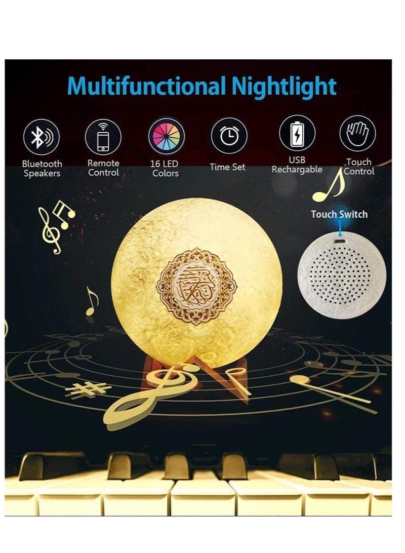 ELTRAZONE Speakers Portable Bluetooth Speakers with Remote, 16 Colors 3D Print Moon Lamp, Touch Control Night Light, Quran Recitations and Song, FM Broadcast  - Image 3