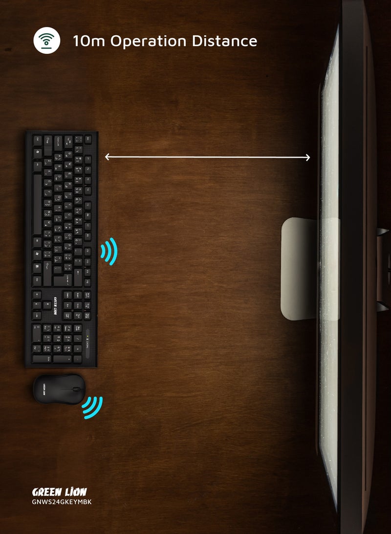 جرين ليون لوحة مفاتيح وماوس لاسلكيان بمسافة تشغيل 10 أمتار وجهاز استقبال USB Nano بتردد 2.4 جيجاهرتز / مصمم لأجهزة Android وWindows وMacOS / 1200 نقطة في البوصة / نوع مربع وماوس ABS لاسلكي - أسود - Image 1