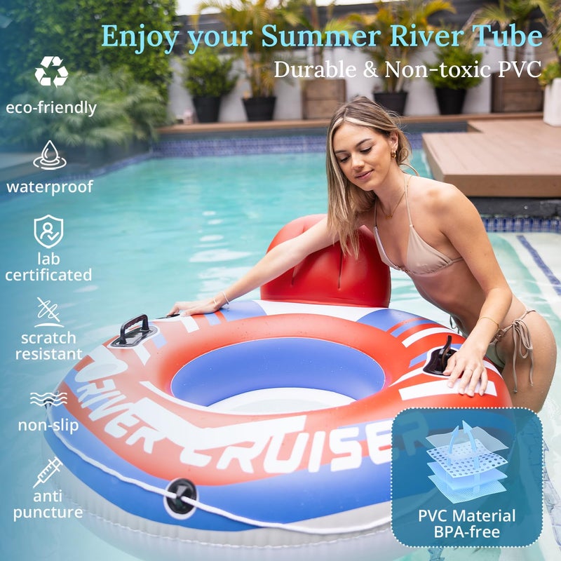 Sunrio 2-Pack River Tubes for Floating Heavy Duty Inflatable Floating Lounger Premium River Water Rafts Pool Float with Cup Holder Above Lake for Adults Red - Image 4