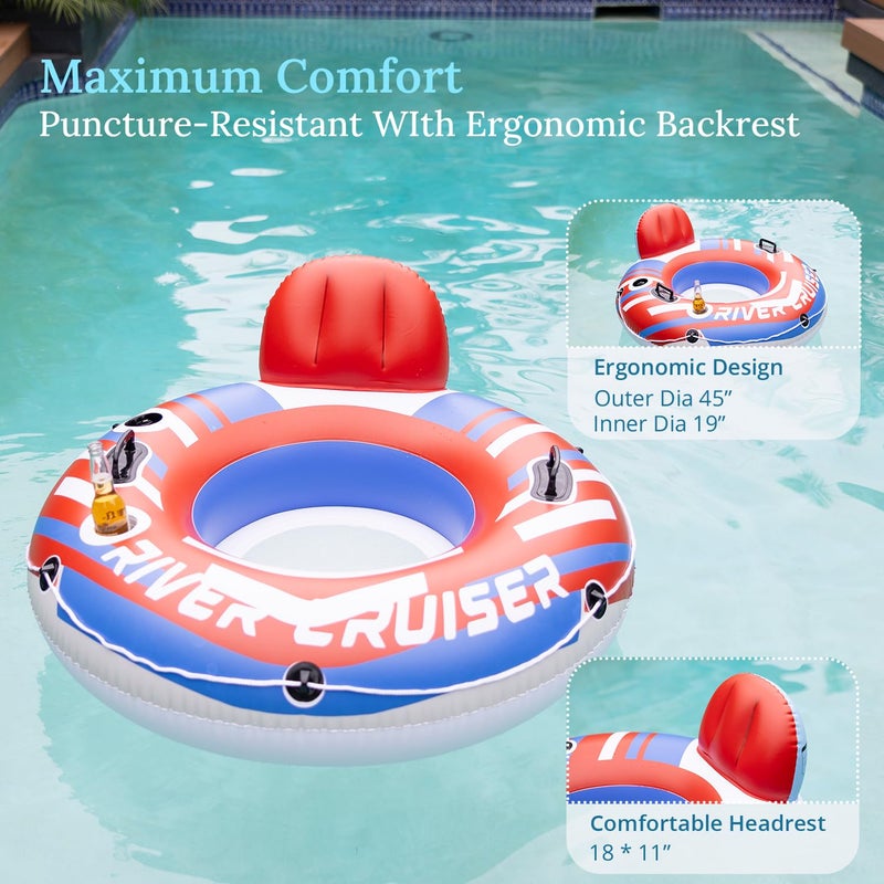 Sunrio 2-Pack River Tubes for Floating Heavy Duty Inflatable Floating Lounger Premium River Water Rafts Pool Float with Cup Holder Above Lake for Adults Red - Image 5