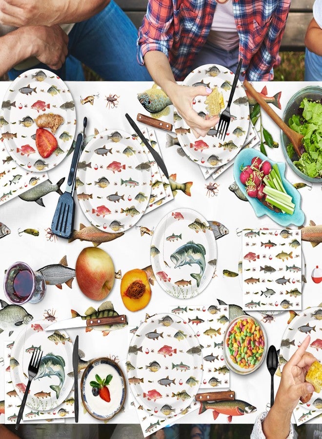 LINHAXM 170PCS Fishing Birthday Party Decorations Gone Fishing Party Decorations Include Plates, Cups, Cutlery, Banner, Tablecloth for Ofishally One Birthday Decorations - Image 5