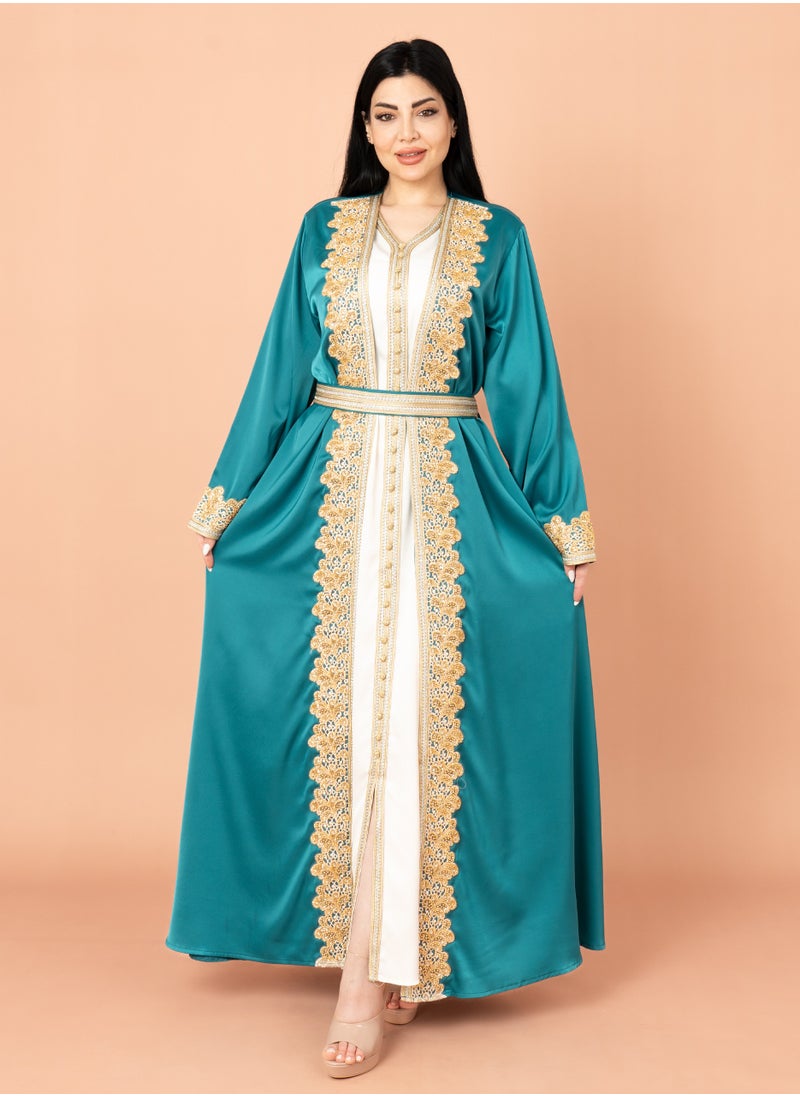 IKKXA Belted Elegant 2-Piece Kaftan IK2020 Blue  - Image 1