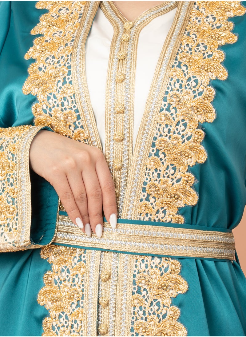 IKKXA Belted Elegant 2-Piece Kaftan IK2020 Blue  - Image 2