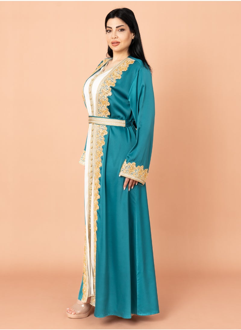 IKKXA Belted Elegant 2-Piece Kaftan IK2020 Blue  - Image 3