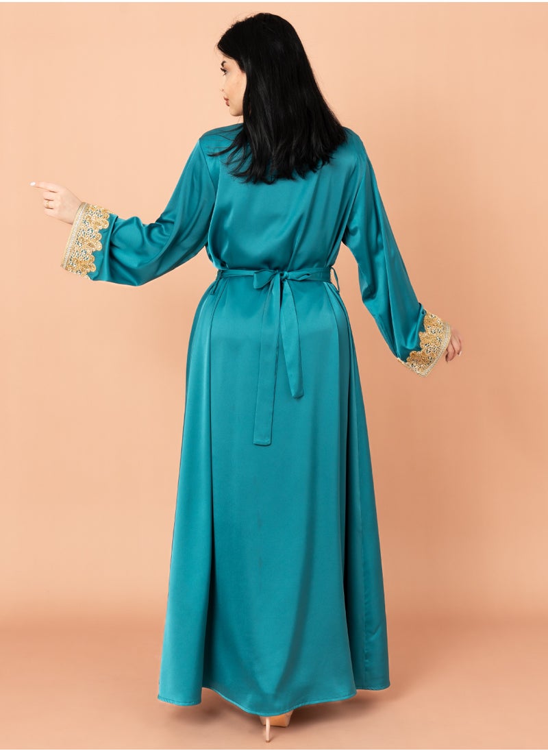 IKKXA Belted Elegant 2-Piece Kaftan IK2020 Blue  - Image 4