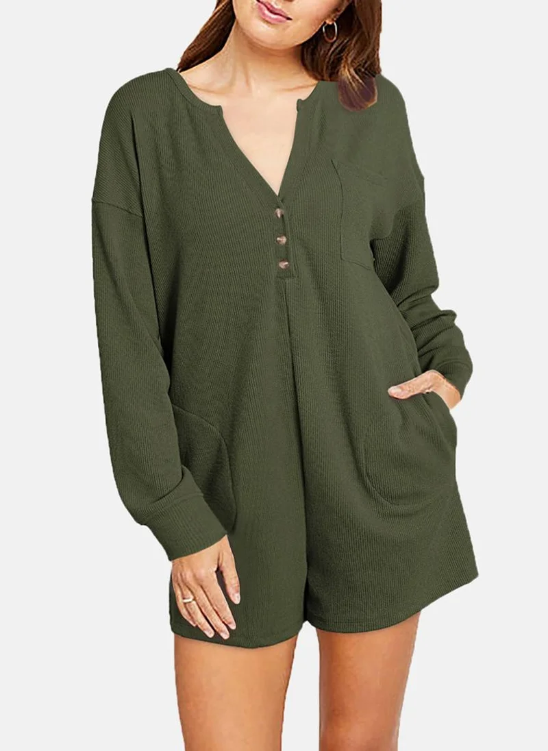 يونيكي Olive Green Full Sleeve Playsuit