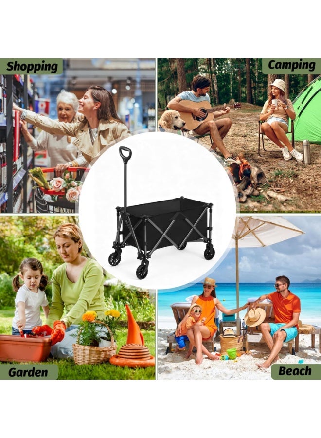 Heavy-Duty Foldable Garden Cart Utility Wagon with All-Terrain Sand Wheels, 100kg Capacity, Black - Image 5