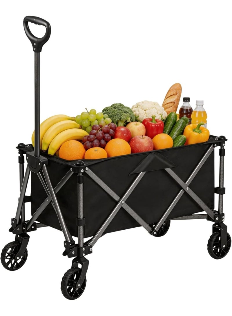 Heavy-Duty Foldable Garden Cart Utility Wagon with All-Terrain Sand Wheels, 100kg Capacity, Black - Image 1