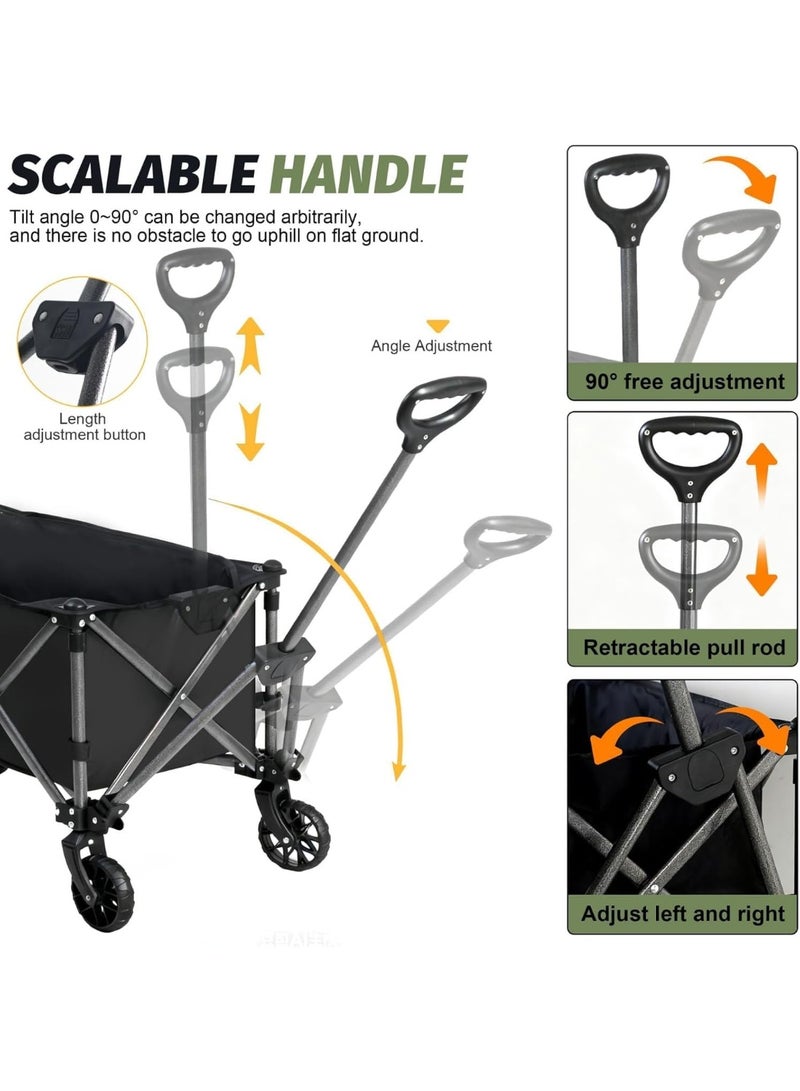 Heavy-Duty Foldable Garden Cart Utility Wagon with All-Terrain Sand Wheels, 100kg Capacity, Black - Image 3