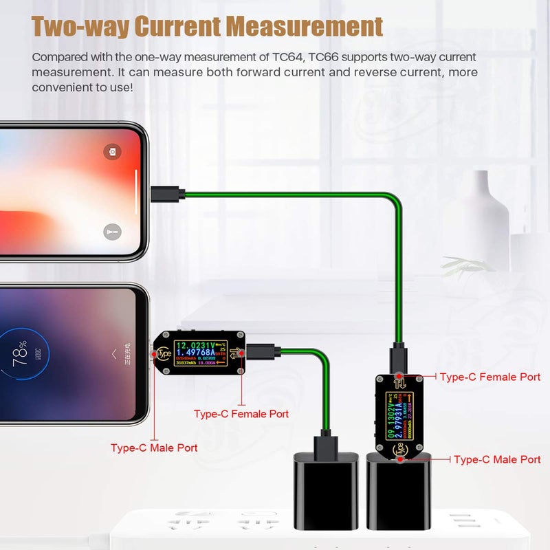 MakerHawk TC66C USB Tester USB C Power Meter USB Voltage Meter Type-C Current and Voltage Monitor, USB Safety Tester, PD Battery Capacity Meter, Digital Color LCD Display Multimeter - Image 5