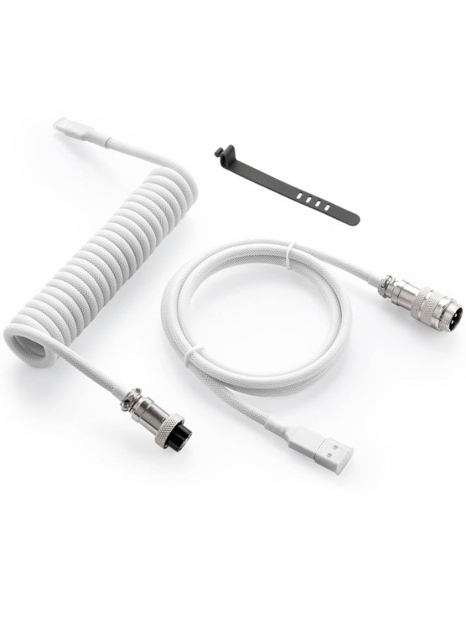 كابل USB-C حلزوني مخصص بطول 1.8 متر للوحة مفاتيح الألعاب، كابل لوحة مفاتيح ميكانيكية مزدوج الغلاف مع غطاء معدني قابل للفصل، من USB-C إلى USB-A - Image 1