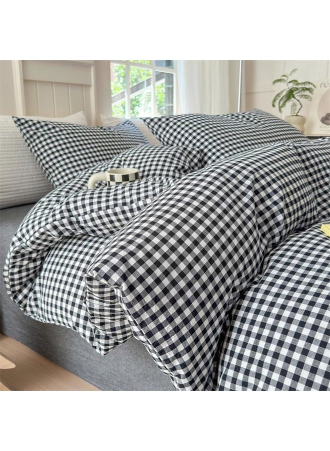 Mucalis Black White Gingham Duvet Cover King 100% Washed Cotton Black Plaid Checkered Duvet Cover Set Modern 3 Piece Grid Bedding Set with Zipper Closure Corner Ties,Durable,Breathable,Easy Care - Image 1