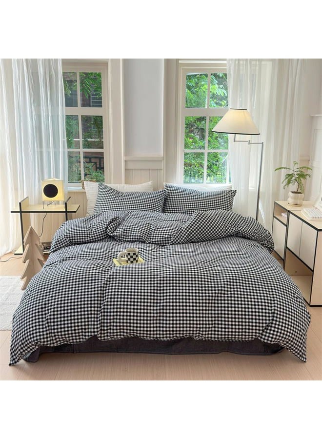 Mucalis Black White Gingham Duvet Cover King 100% Washed Cotton Black Plaid Checkered Duvet Cover Set Modern 3 Piece Grid Bedding Set with Zipper Closure Corner Ties,Durable,Breathable,Easy Care - Image 2
