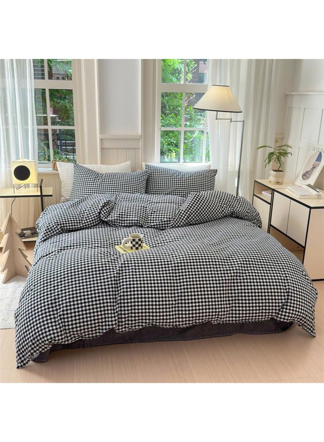 Mucalis Black White Gingham Duvet Cover King 100% Washed Cotton Black Plaid Checkered Duvet Cover Set Modern 3 Piece Grid Bedding Set with Zipper Closure Corner Ties,Durable,Breathable,Easy Care - Image 3