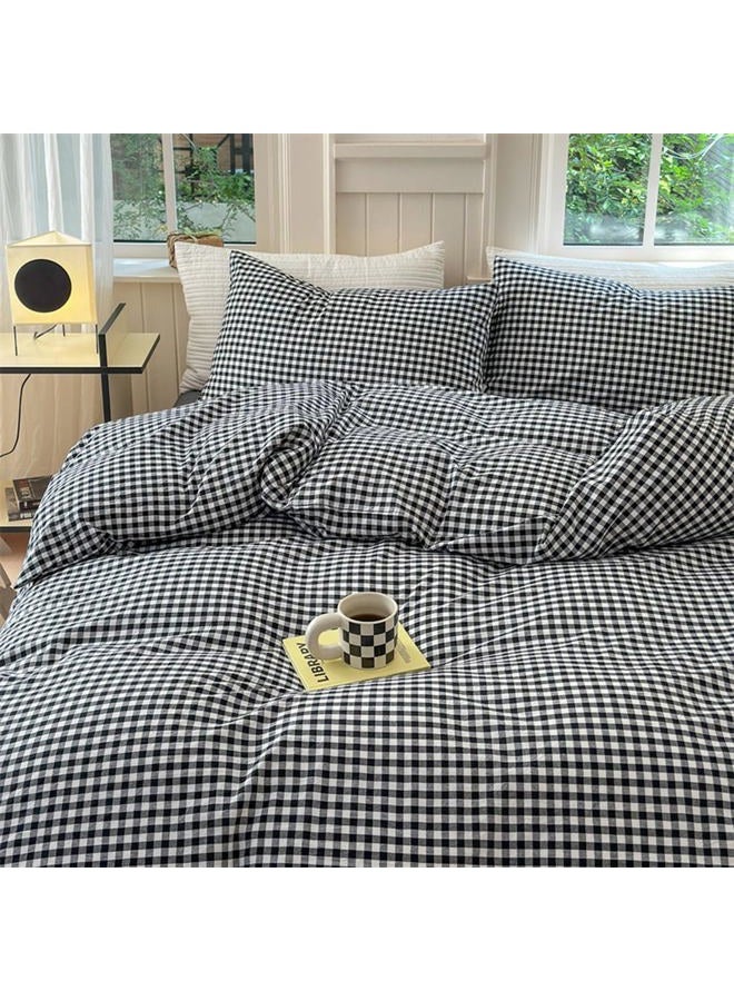 Mucalis Black White Gingham Duvet Cover King 100% Washed Cotton Black Plaid Checkered Duvet Cover Set Modern 3 Piece Grid Bedding Set with Zipper Closure Corner Ties,Durable,Breathable,Easy Care - Image 4