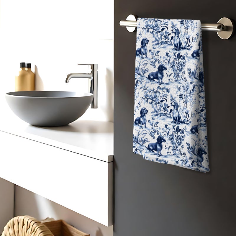 Nipil Chinoiserie Dachshund Kitchen Towels, Dachshund Gifts Decorative Dish Tea Towels, Blue and White Floral Botanical Grandmillennial Weiner Dog Hand Towels for Kitchen Bathroom, 16x24 Inch - Image 3