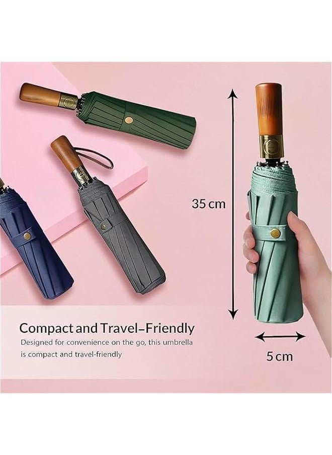TRASSLE Large automatic folding umbrella, large umbrella surface, luxurious wooden handle, UV protection, windproof, suitable for rainy and sunny days  - Image 4
