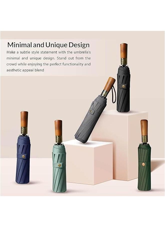 TRASSLE Large automatic folding umbrella, large umbrella surface, luxurious wooden handle, UV protection, windproof, suitable for rainy and sunny days  - Image 5